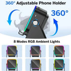 5 in 1 Auto-Induction Wireless Induction Speaker Portable Bluetooth Phone Holder 8 Mode RGB Light Phone Stand Surround Sound