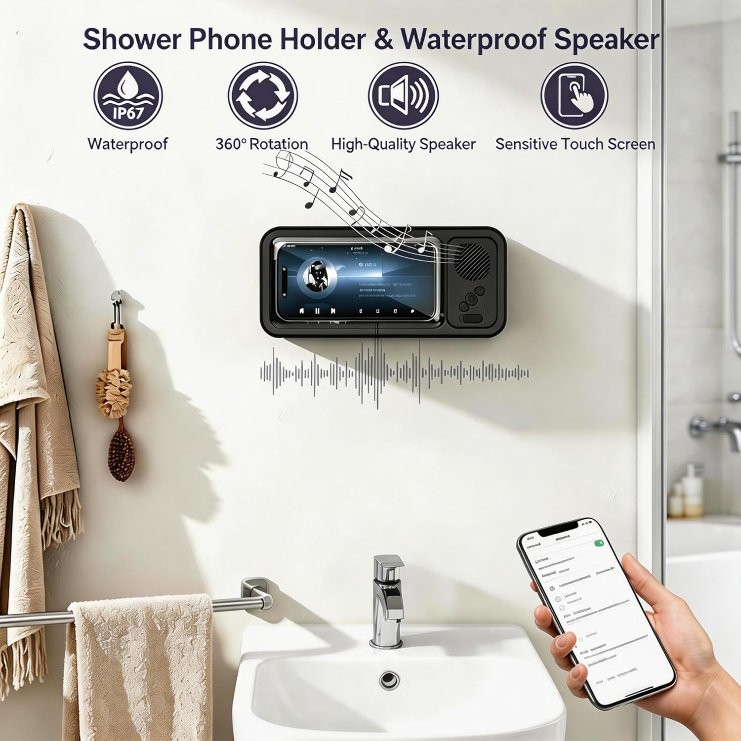 BYS AquaView™ Shower Phone Holder with Bluetooth Speaker